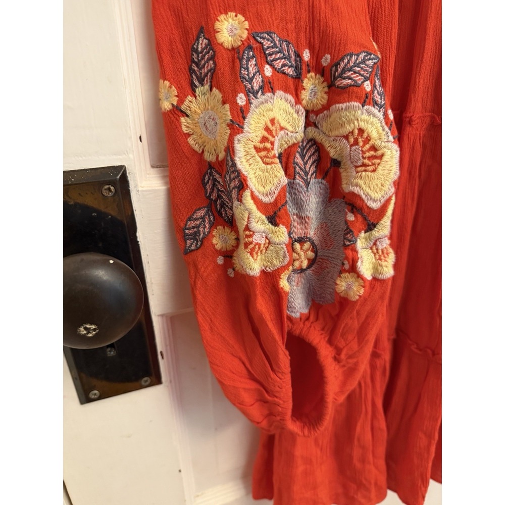 Free People Spell On You Poppy Red Floral Embroidered Peasant Dress Boho S $148 - Picture 7 of 8